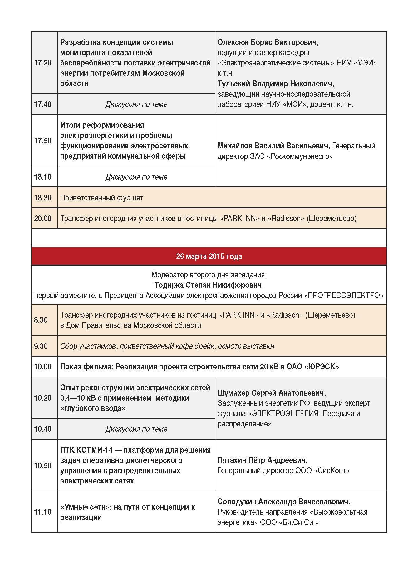 Programm of PROGRESS ELECTRO 2015 1