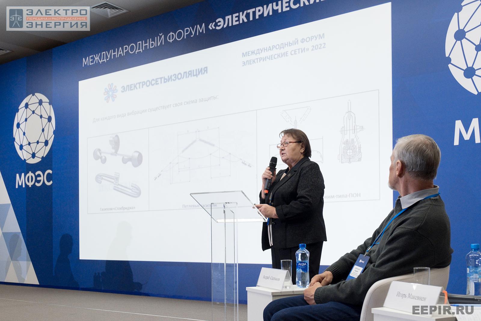 Руководитель экспертного совета Ассоциации «Электросетьизоляция» Рамзия Каверина выступает с докладом на научно-практической конференции «Линии электропередачи — кровеносные сосуды энергетики»