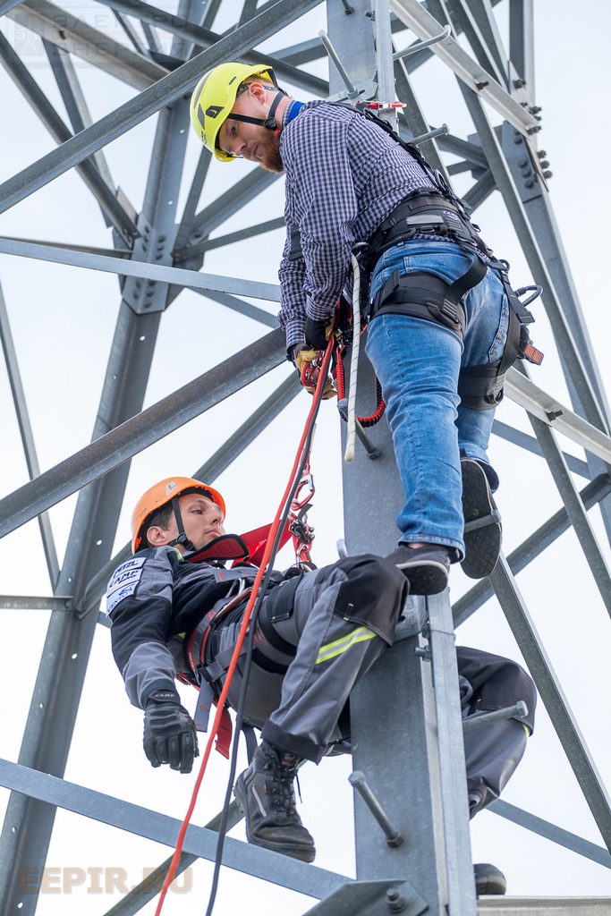 Технологии подъема на опору ЛЭП 110 кВ и спуска пострадавшего с нее. 25 – 27 августа 2020 г., Моск. область, г. Балашиха, Полигон ПС 157 «Горенки».
