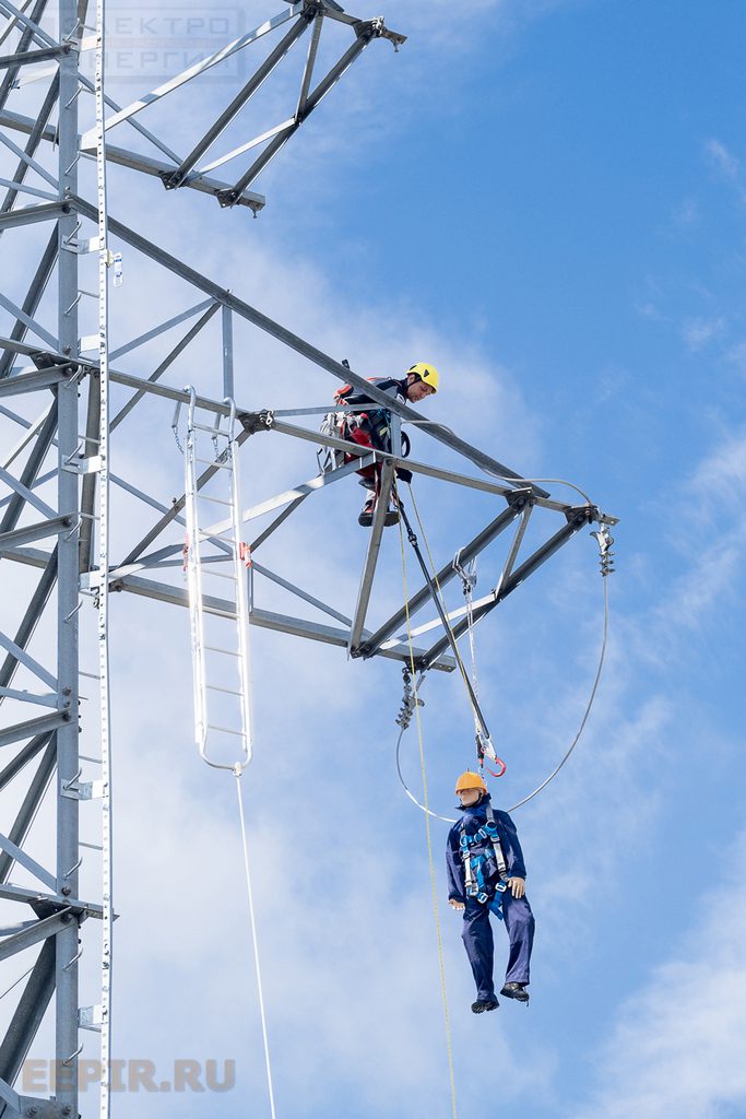Технологии подъема на опору ЛЭП 110 кВ и спуска пострадавшего с нее. 25 – 27 августа 2020 г., Моск. область, г. Балашиха, Полигон ПС 157 «Горенки».
