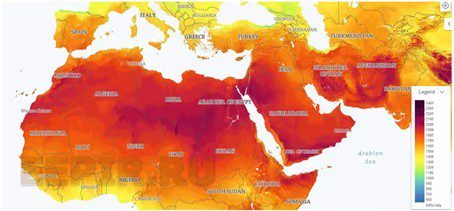 Такому бурному развитию ВИЭ, особенно с использованием энергии солнца, способствует уникальное географическое положение стран MENA